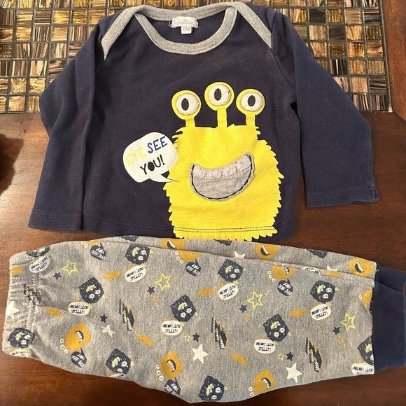 Boys 12 month pajama bundle 2 piece long sleeve shirts one piece footed - Picture 2 of 4